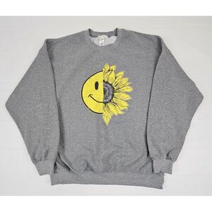 Altar'd State Women's Lrg. Sunflower Graphic Gray Oversized Crewneck Sweatshirt.